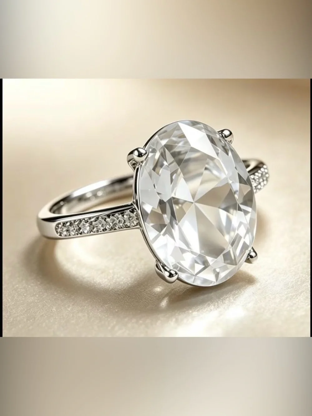 Classic Oval White Crystal Solitaire Ring - Women's Jewelry